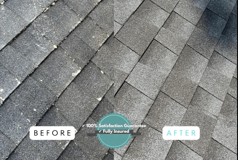 University Heights Power Washing team performing soft wash roof cleaning on University Heights home